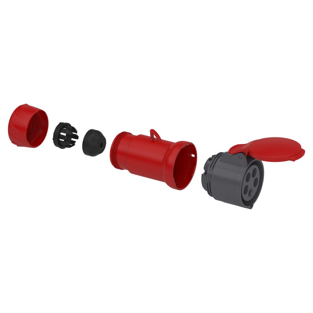 Pkf16m435-pratika Wander Socket - Straight - 16 A - 3p + N + E - 380...415 V Ac - Ip44 - Color: Grey (Ral 7035)
