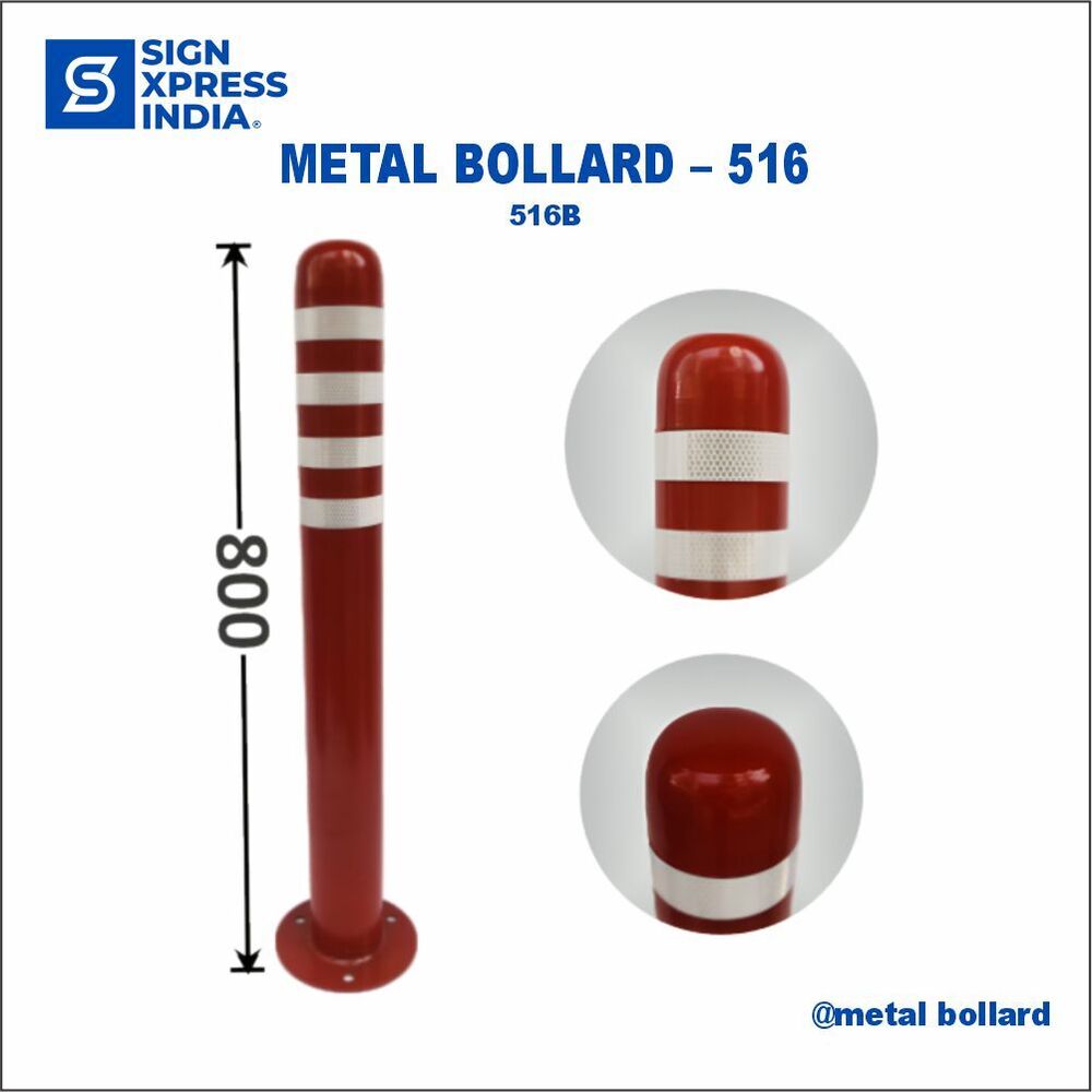 Metal Bollard - 516B - Color: Red And White