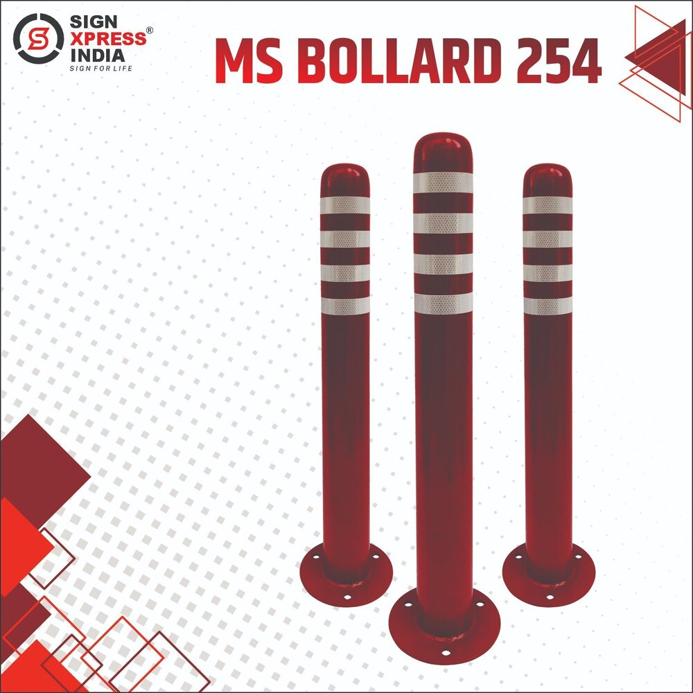800 Mm Ms Bollard - Color: Red And White
