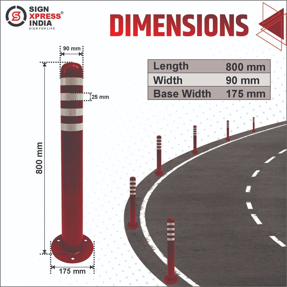 800 Mm Ms Bollard - Color: Red And White