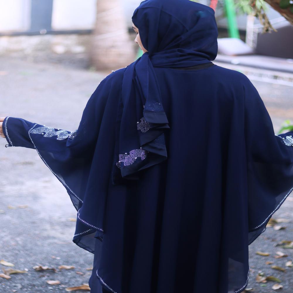 Blue Abaya Beads Stoned Burqa For Women Modest Wear Islamic