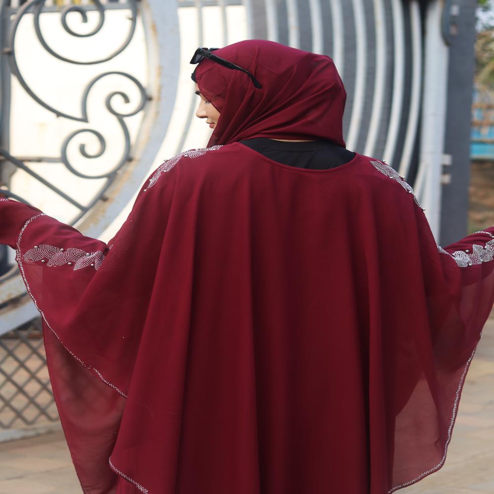 Maroon Abaya Beads & Stoned  Burqa For Women Modest Wear Islamic Dubai abaya