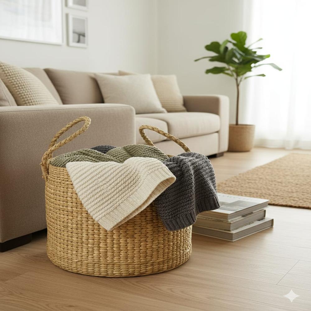 Large Round handmade Kauna Seagrass basket with handles