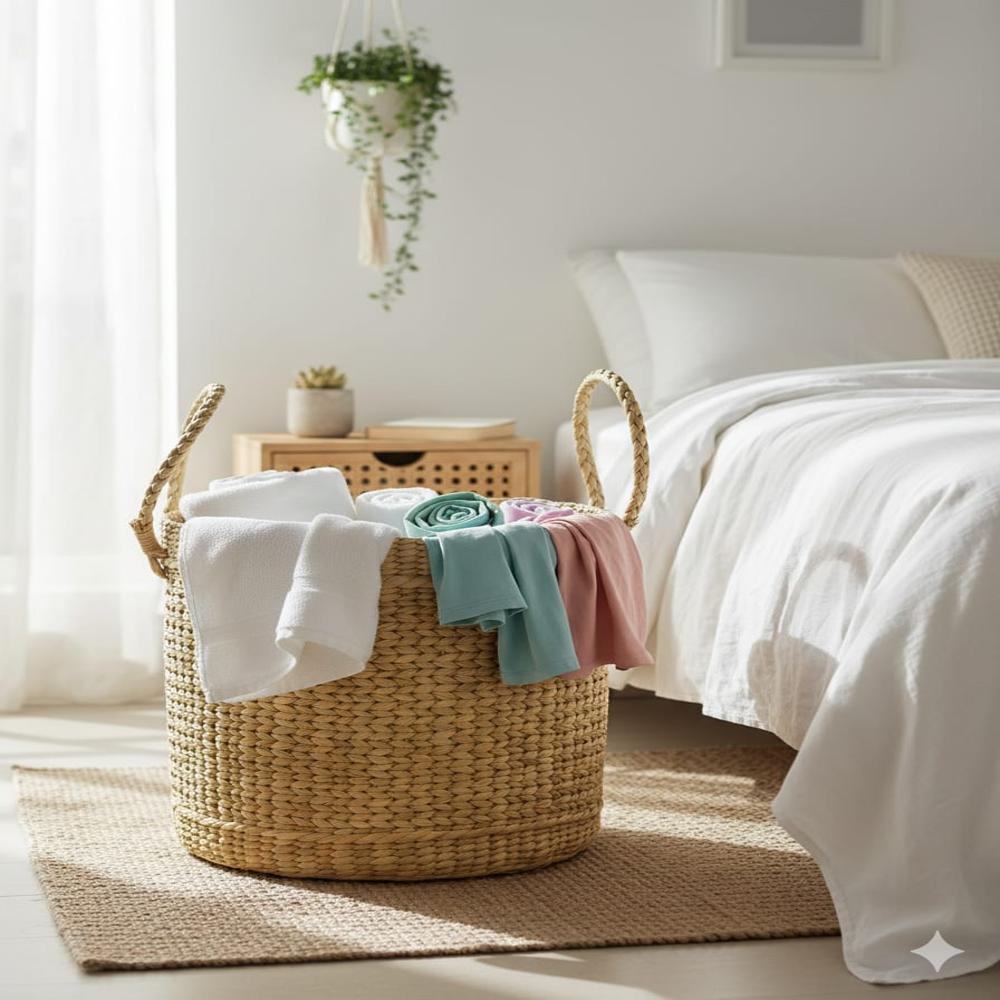 Large Round handmade Kauna Seagrass basket with handles