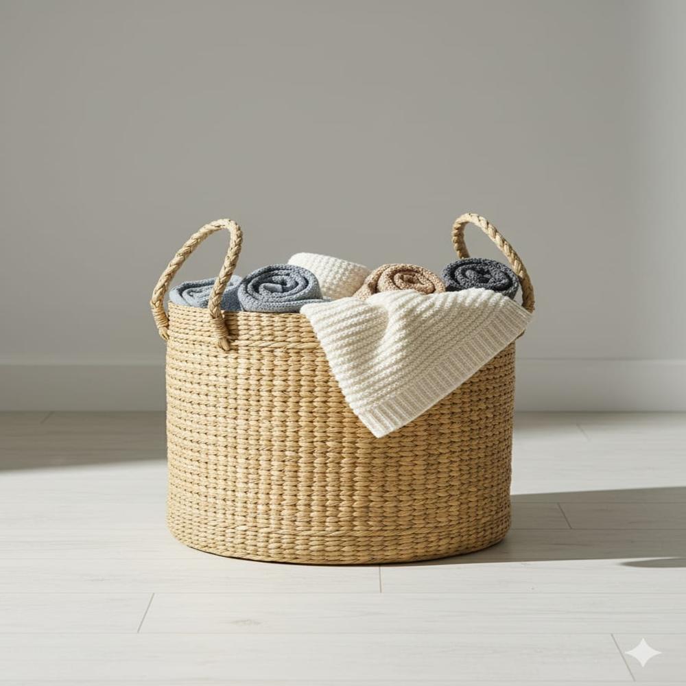 Large Round handmade Kauna Seagrass basket with handles