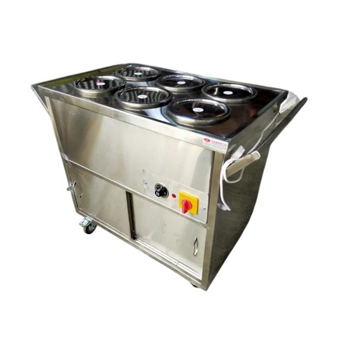 Hot Food Serving Trolley - Color: Silver