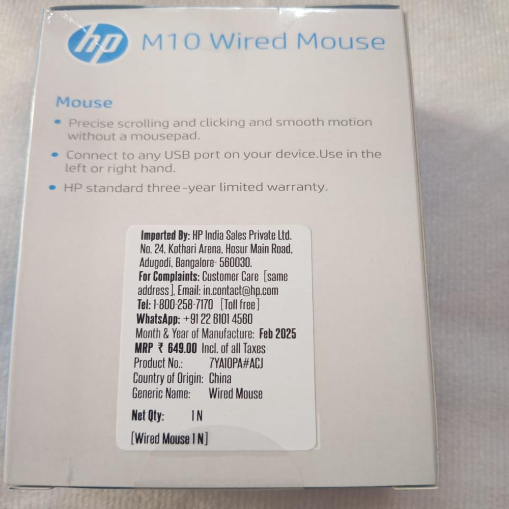 Hp M10 Wired Mouse - Color: Black