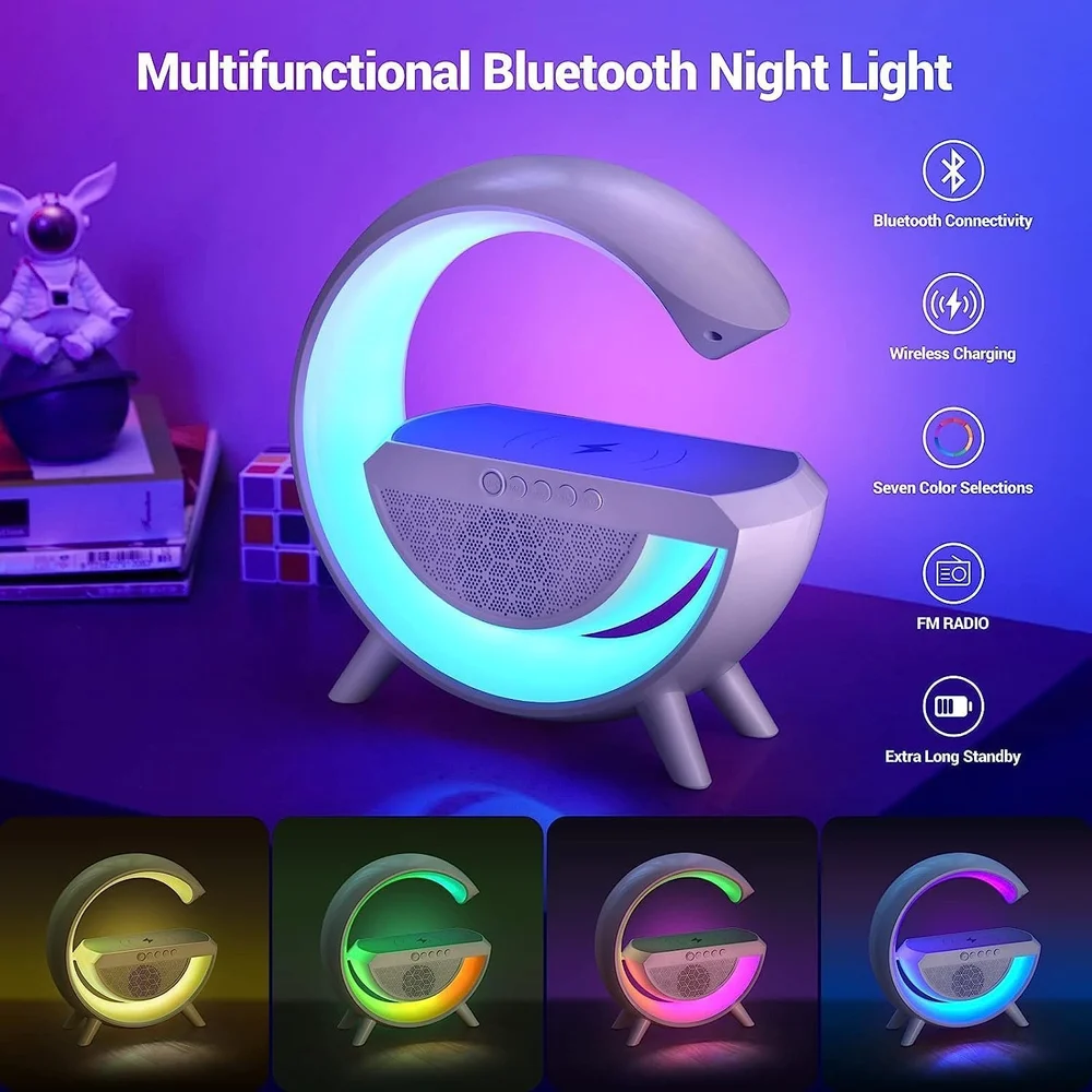 G-shape Wireless Night Light Lamp Bluetooth Speaker - Color: White