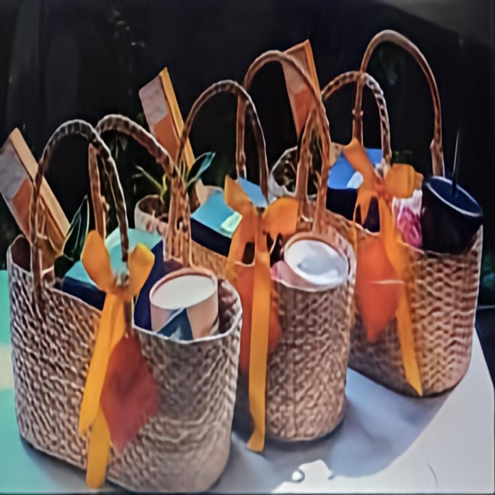 Decorative Basket With Handles - Kauna Grass Material, Square Shape, Natural Color | Organic Indian Decoration Basket