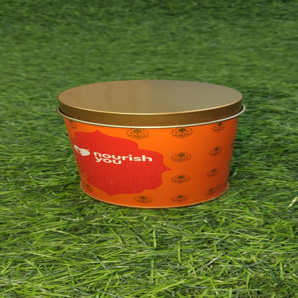 Cookies Tin Containers - Round Metal, Multicolor | Eco-friendly, Smooth Finish, Food Safety Grade, Water Resistant