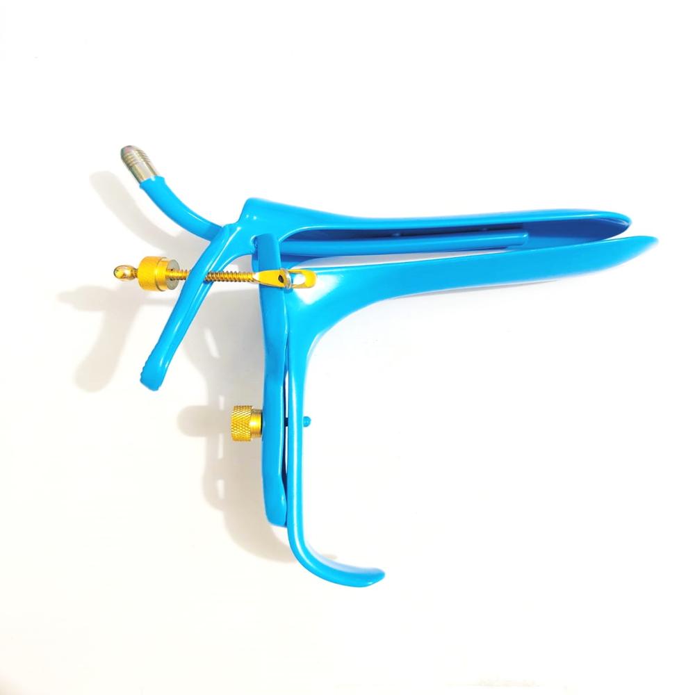 Graves Speculum Medium - Stainless Steel, Standard Size, Blue Color - Hinged Double-Bladed Design, Polished Finish, Portable Manual Instrument
