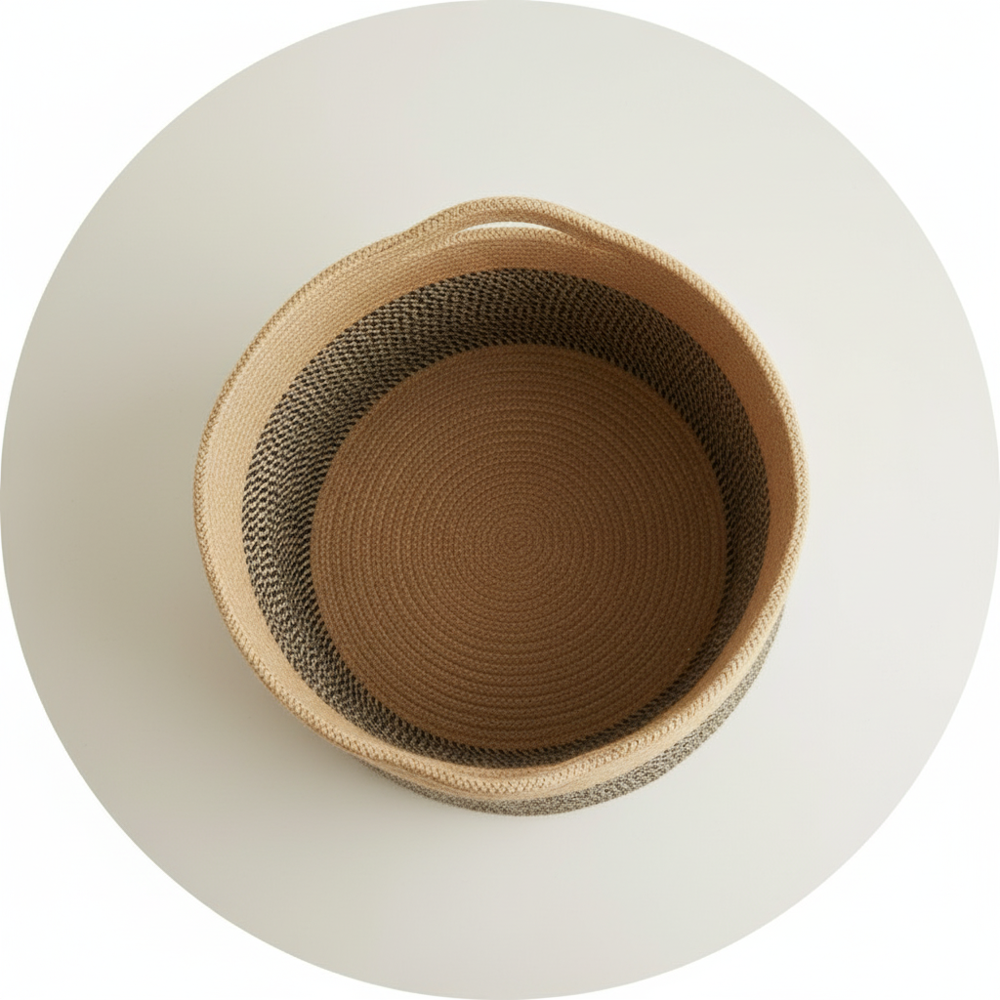 Natural and White Jute and Cotton Storage  Basket