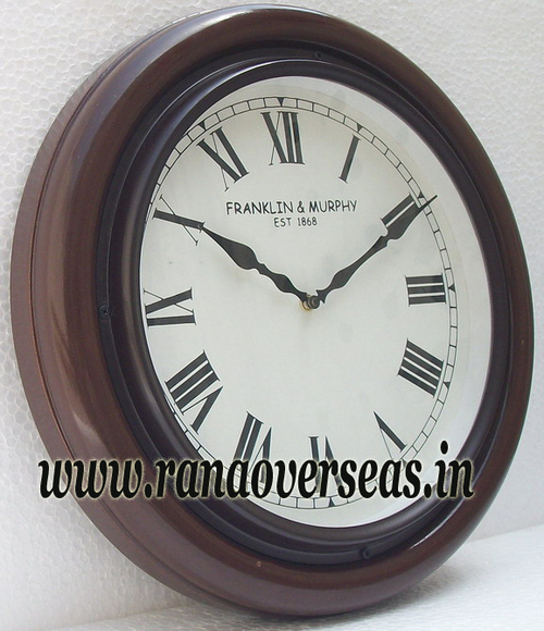 Brown Wall Hanging Wooden Clock In 15 Inches