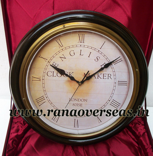 Black Wall Hanging Wooden Clock In 15 Inches