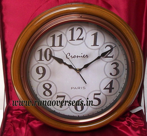 Brown Wall Hanging Wooden Clock In 15 Inches