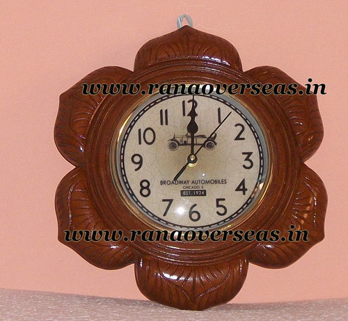 Wall Hanging Wooden Clock - 8 Inches, Acrylic Material, Flower Shape, Brown Color, Charming Design