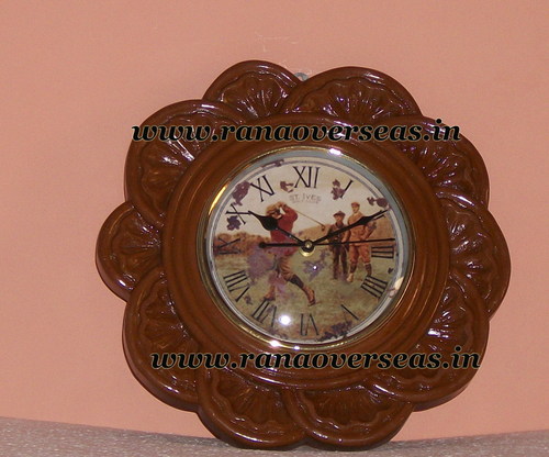 Wooden Wall Clock - 8 Inches, Round and Flower Shape, Brown Acrylic Finish, Unisex Charm Design