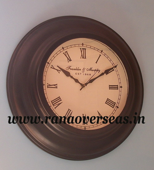 Coffee Antique Look Wall Hanging Metal Clock In 16 Inches