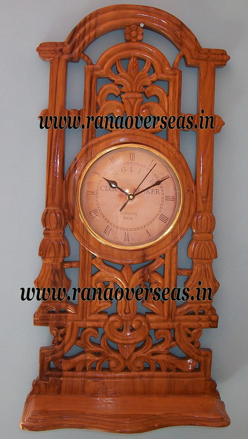 Brown Sheesham Wood Wall Hanging Clock In Unique Design