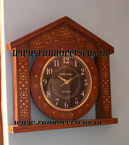 Sheesham Wood Brass Inlay Wall Hanging Clock - 10 x 12 Inches, Brown Acrylic Charm Design