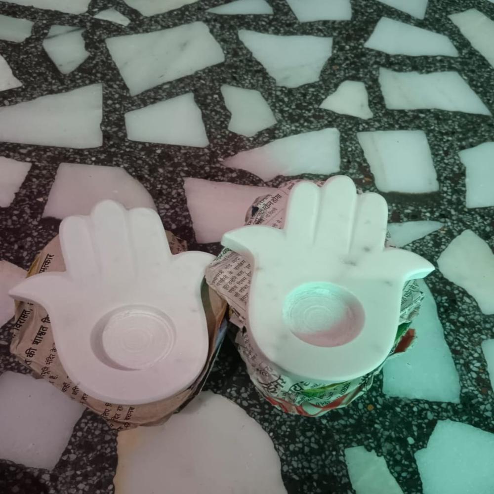 Marble Candel Light Holder - Color: White