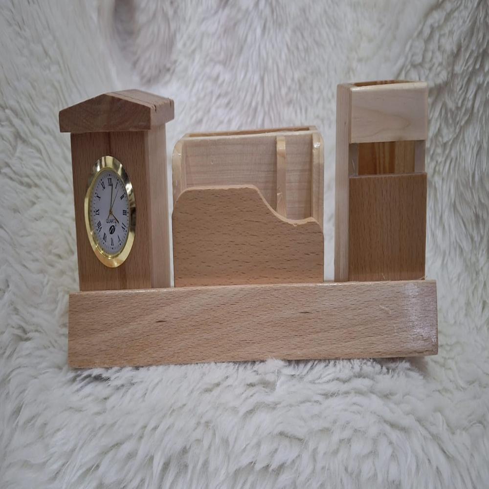 Wood Pen Holder With Clock