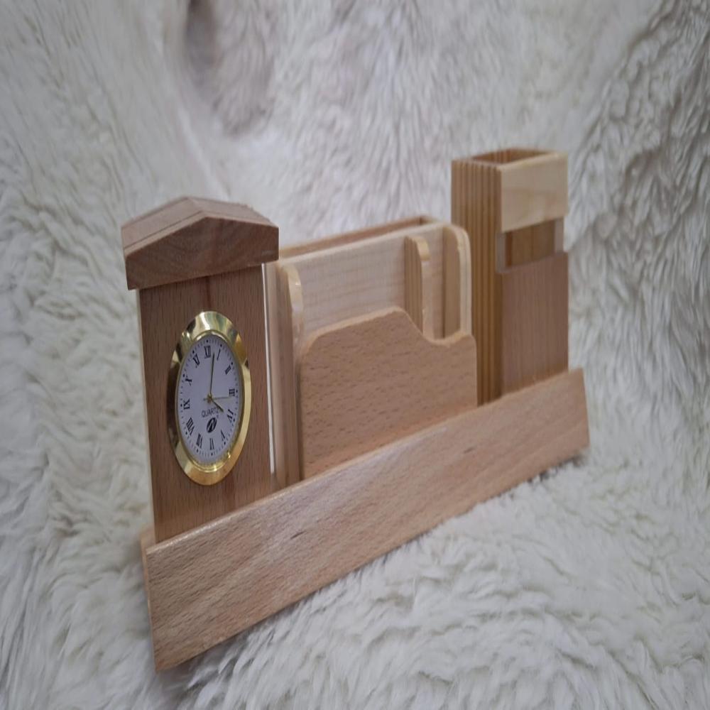 Wood Pen Holder With Clock