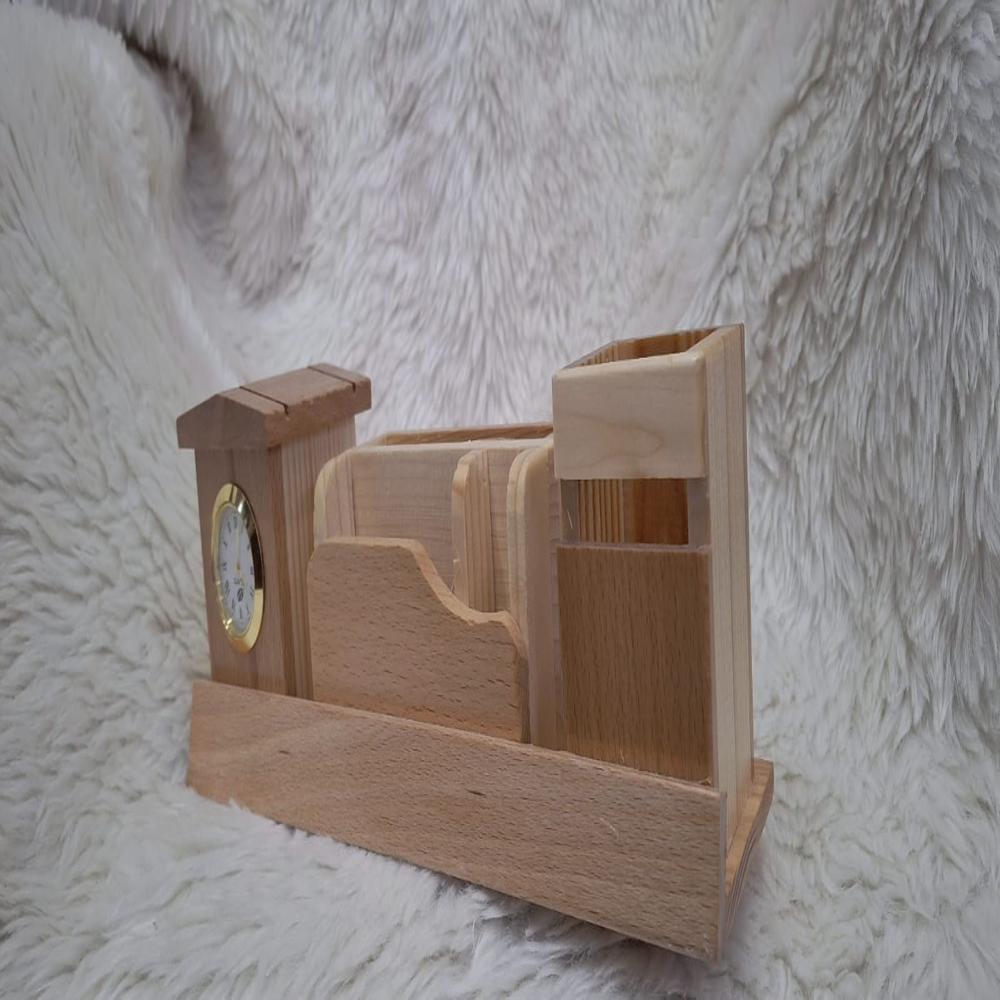Wood Pen Holder With Clock