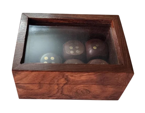 Handcrafted Box And 5 Dice Set Paperweight Puzzles Wooden Toys - Age Group: 7-10 Yrs
