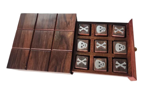 Sheesham Wood Skull And Crossbones 5 Inch Square Tic Tac Toe Noughts And Crosses - Age Group: 7-10 Yrs