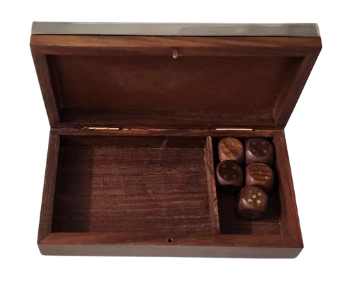 Handmade Wooden Storage Box Holder With 5 Dice In Antique Design Gifts - Color: Brown