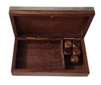 Handmade Wooden Storage Box Holder with 5 Dice in Antique Design Gifts