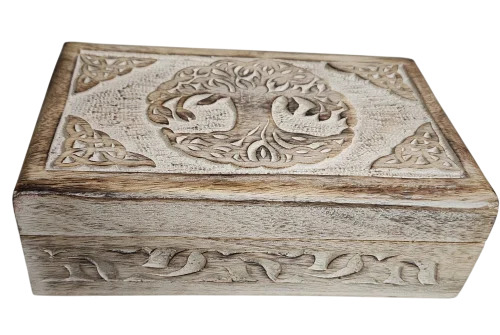 Hand Carved Jewelry Trinket Keepsake Wooden Storage Box - Color: Brown