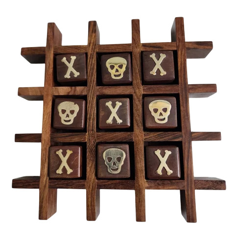 Sheesham Wood Brass Skull And Wooden Mini Tic Tac Toe With Glass Lid - Age Group: 7-10 Yrs