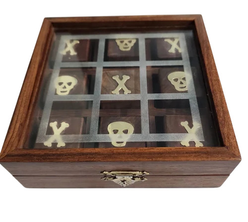 Sheesham Wood Brass Skull and Wooden Mini Tic Tac Toe Game