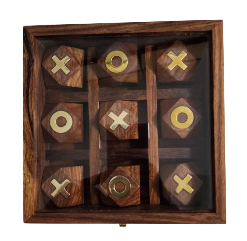Brown Wood Tic Tac Toe Geometric Game Set