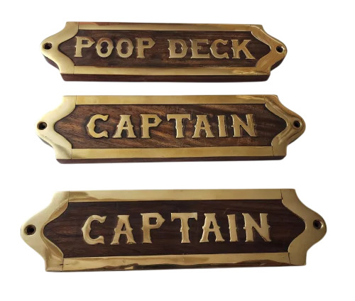 Solid Wood Captain Wall Sign With Brass - Feature: Light Weight