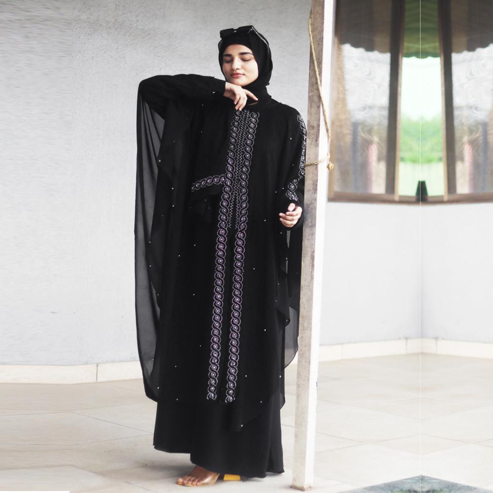 Black Abaya Beads & Stoned Burqa For Women Modest Wear Islamic Dubai Abaya - Cotton Material, Available in S, M, L Sizes, Classic Black Color, Hand Washable