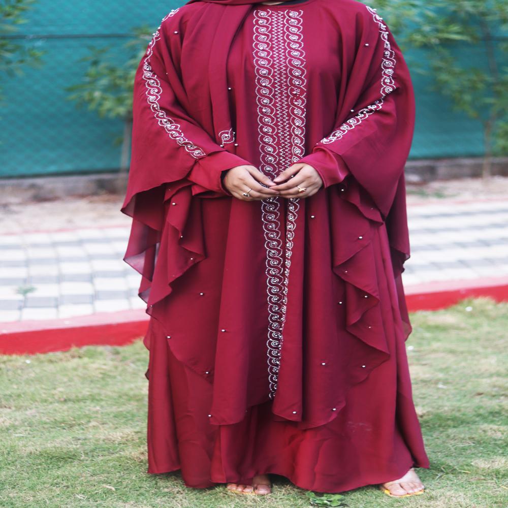 Maroon Abaya Beads & Stoned  Burqa For Women Modest Wear Islamic Dubai abaya