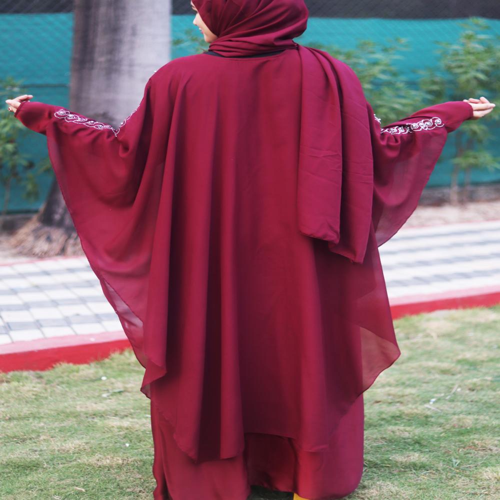 Maroon Abaya Beads & Stoned  Burqa For Women Modest Wear Islamic Dubai abaya
