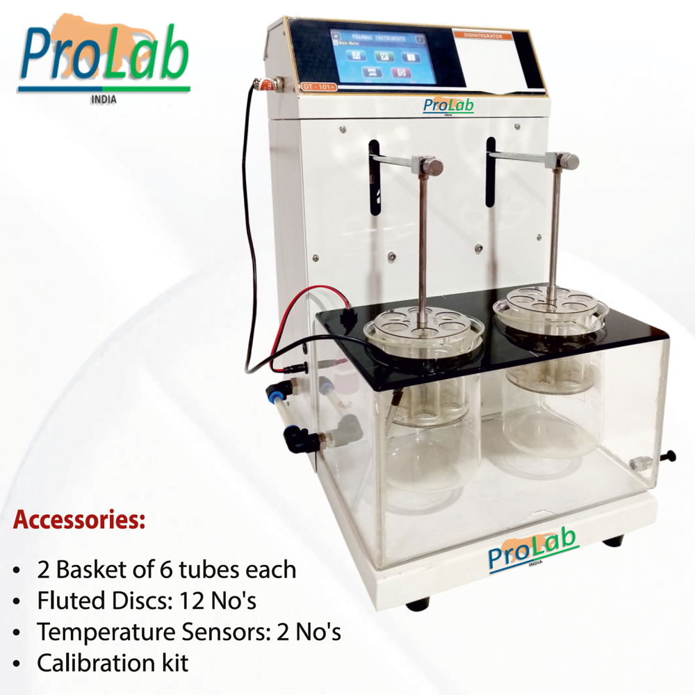 Tablet Disintegration Tester - Borosil Glass & Metal, Standard Size, White Color, 1L Capacity, Automatic Touchscreen Control | 21CFR Compliance, Password Protection, 1 Year Warranty