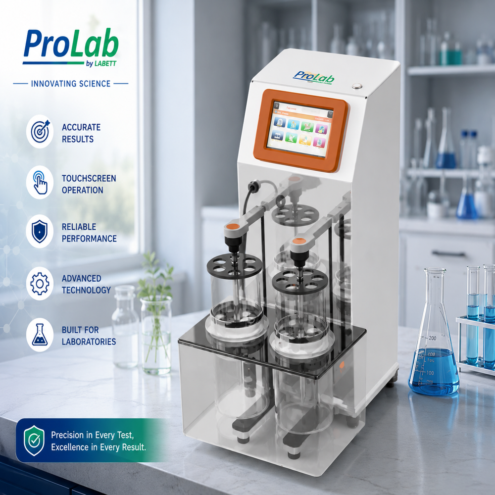 Tablet Disintegration Tester - Borosil Glass & Metal, Standard Size, White Color, 1L Capacity, Automatic Touchscreen Control | 21CFR Compliance, Password Protection, 1 Year Warranty