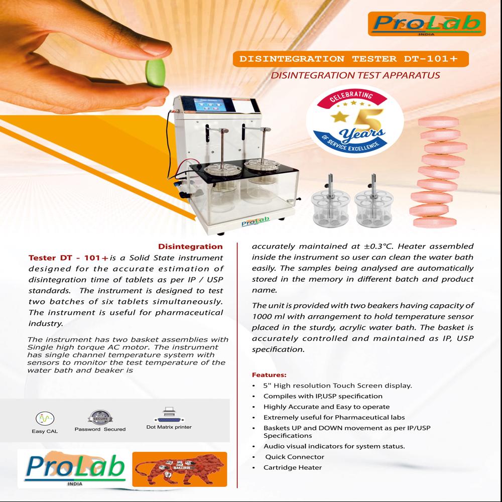 Tablet Disintegration Tester - Borosil Glass & Metal, Standard Size, White Color, 1l Capacity, Automatic Touchscreen Control | 21cfr Compliance, Password Protection, 1 Year Warranty