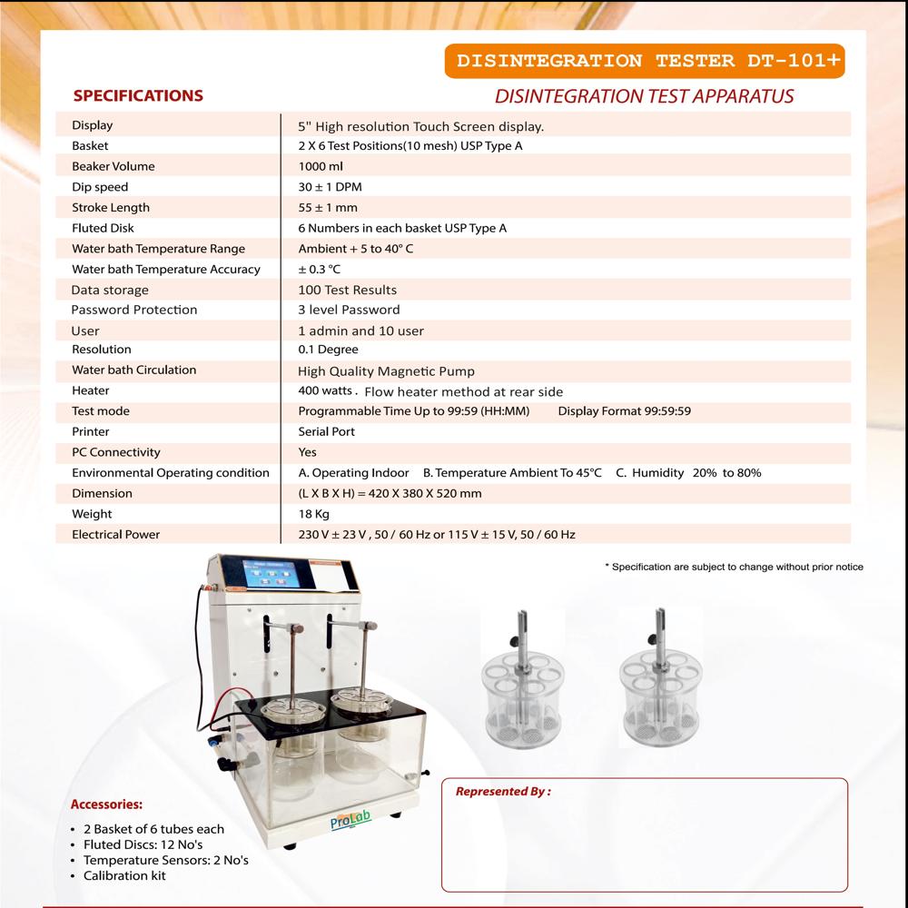 Tablet Disintegration Tester - Borosil Glass & Metal, Standard Size, White Color, 1l Capacity, Automatic Touchscreen Control | 21cfr Compliance, Password Protection, 1 Year Warranty