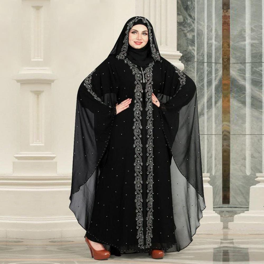 Black Abaya Beads & Stoned Burqa For Women Modest Wear Islamic Dubai Abaya - Cotton, Sizes S/M/L, Black with Subtle Grey, Hand Washable, All-Season Comfort  