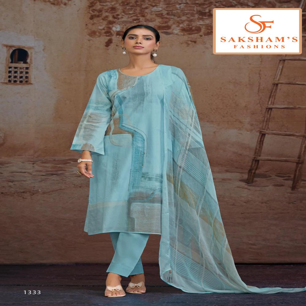 Indian Boutique Casual Wear Kurti Pent Pair - Color: Sky Blue-pink-yellow-gary
