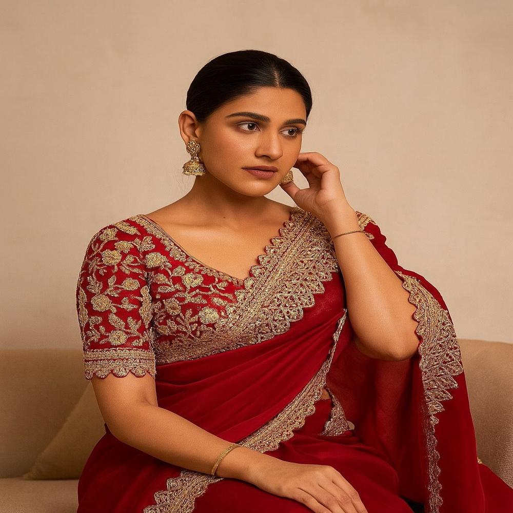 Designer Festival Wear Saree - Color: Red