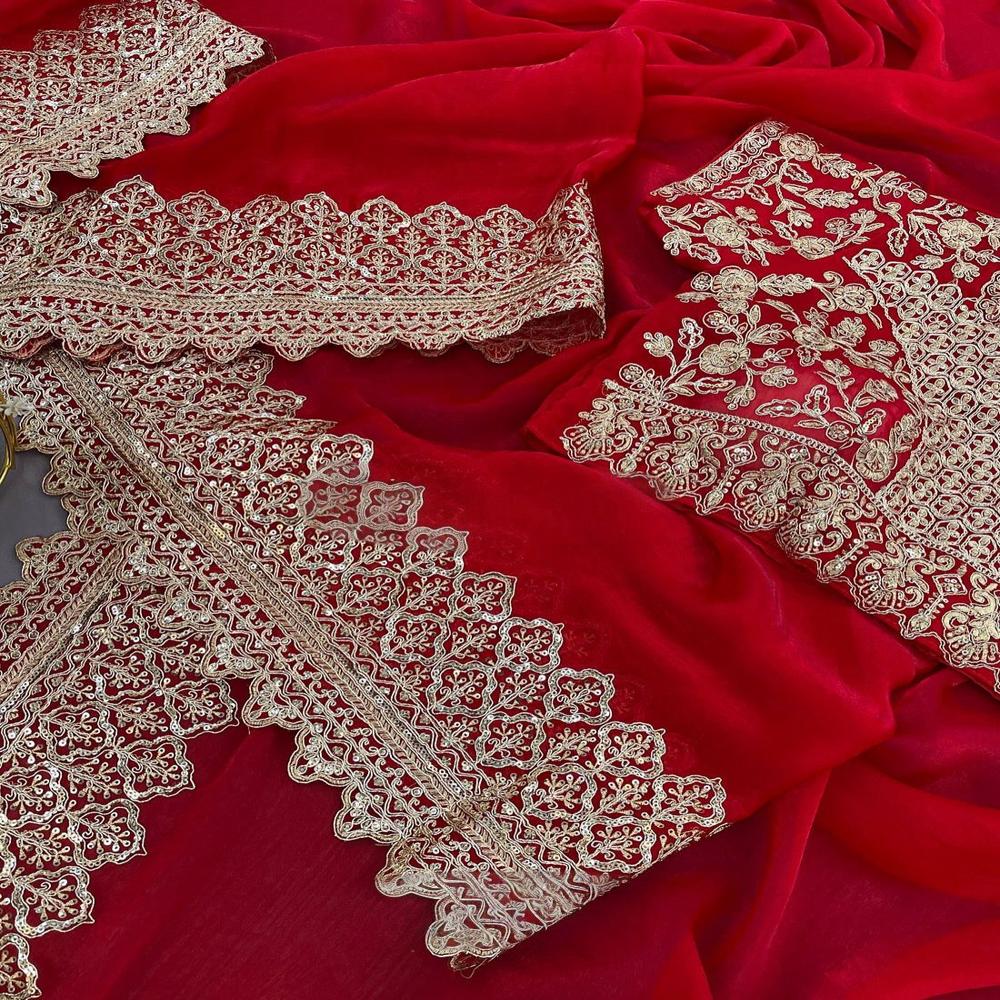 Designer Festival Wear Saree - Color: Red
