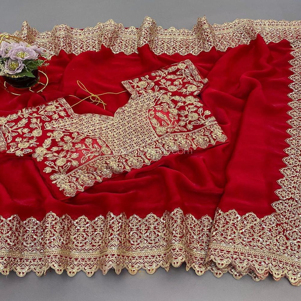 Designer Festival Wear Saree - Color: Red