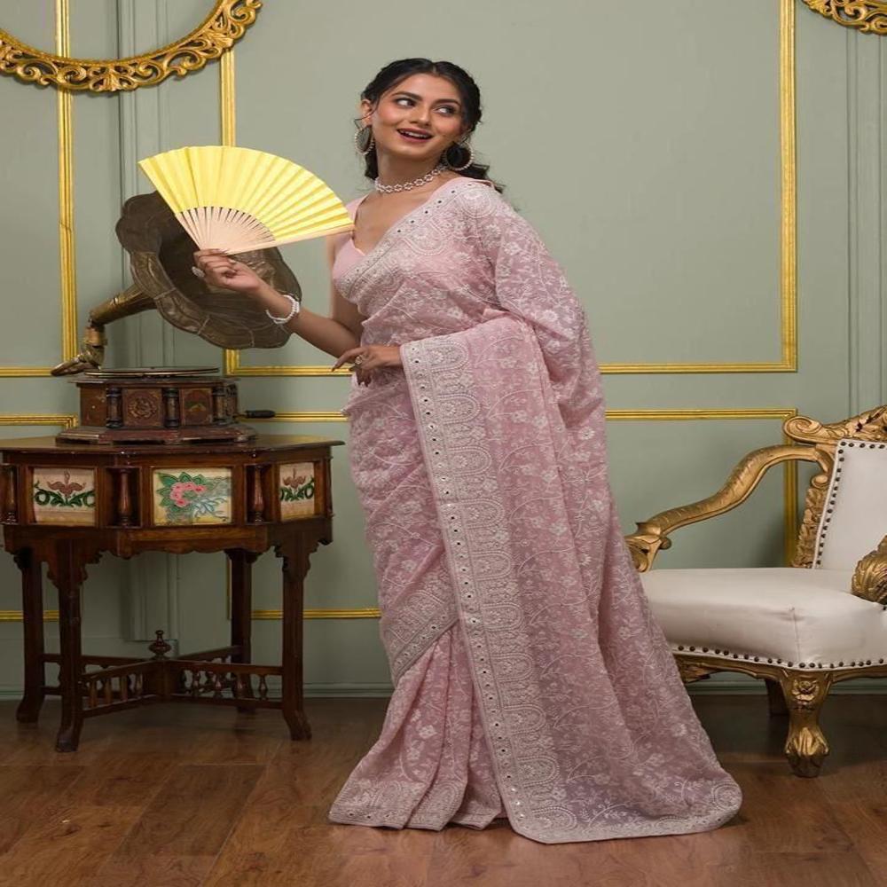 Indian Boutique Party Wear Saree - Color: Pink